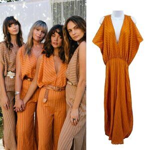 Chasing Unicorns Dust in the Wind Cotton Gauze Boho Jumpsuit Romper Orange Small